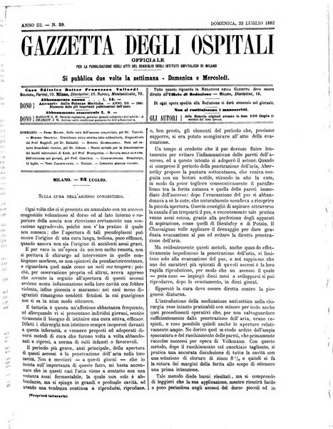 Gazzetta degli ospitali officiale per la pubblicazione degli atti del Consiglio degli Istituti ospitalieri di Milano