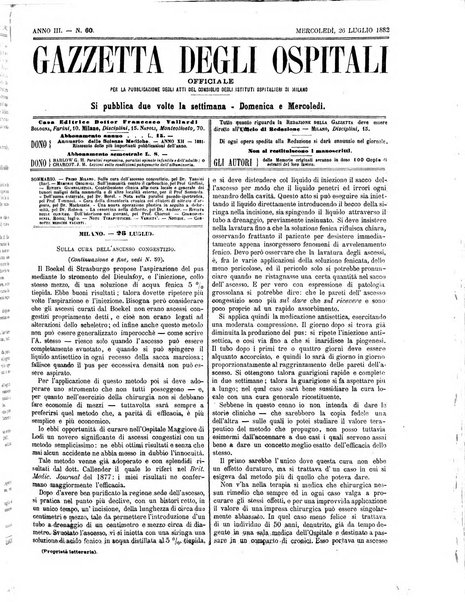 Gazzetta degli ospitali officiale per la pubblicazione degli atti del Consiglio degli Istituti ospitalieri di Milano