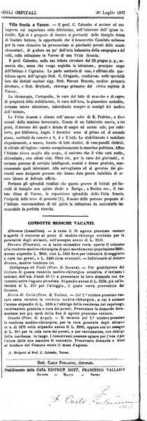 Gazzetta degli ospitali officiale per la pubblicazione degli atti del Consiglio degli Istituti ospitalieri di Milano