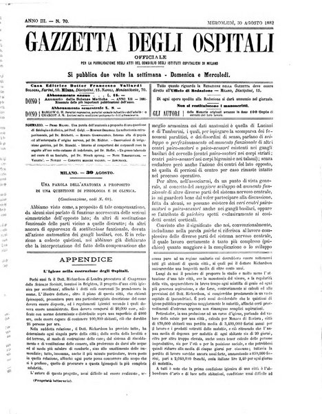 Gazzetta degli ospitali officiale per la pubblicazione degli atti del Consiglio degli Istituti ospitalieri di Milano