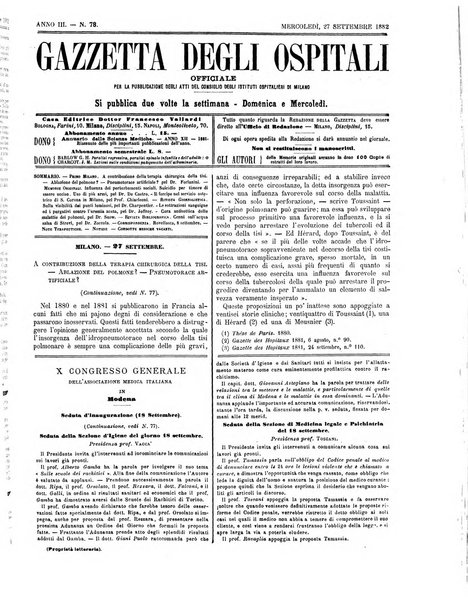 Gazzetta degli ospitali officiale per la pubblicazione degli atti del Consiglio degli Istituti ospitalieri di Milano