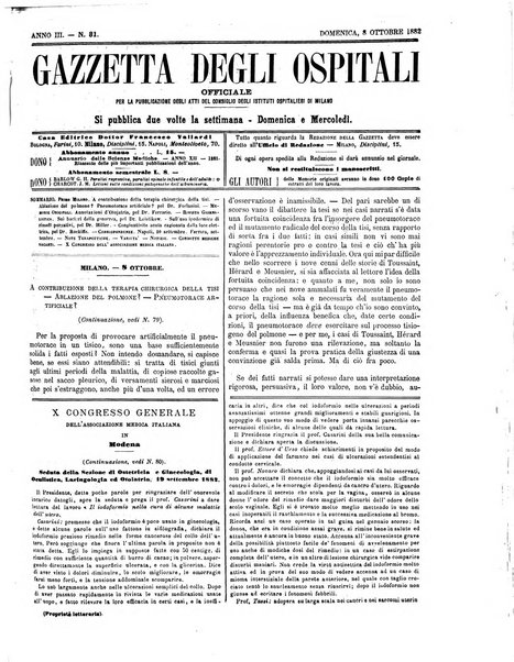 Gazzetta degli ospitali officiale per la pubblicazione degli atti del Consiglio degli Istituti ospitalieri di Milano