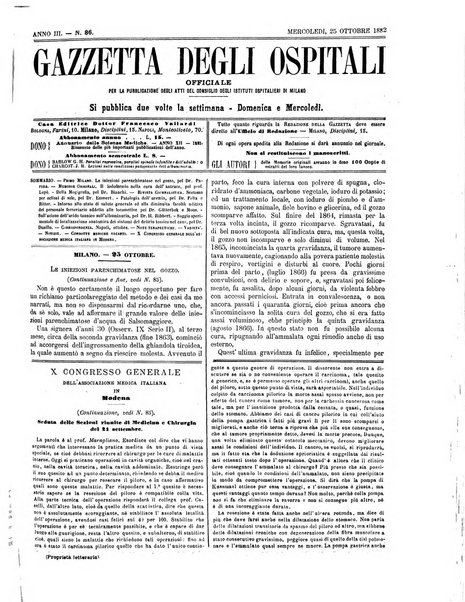 Gazzetta degli ospitali officiale per la pubblicazione degli atti del Consiglio degli Istituti ospitalieri di Milano