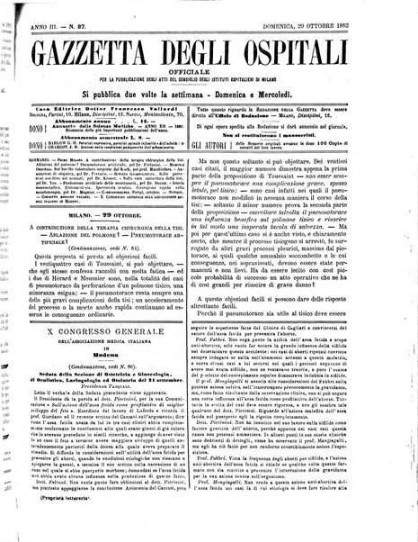 Gazzetta degli ospitali officiale per la pubblicazione degli atti del Consiglio degli Istituti ospitalieri di Milano