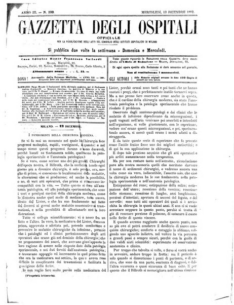 Gazzetta degli ospitali officiale per la pubblicazione degli atti del Consiglio degli Istituti ospitalieri di Milano