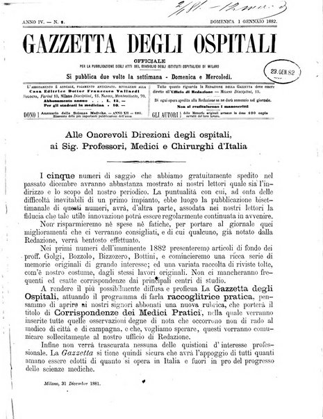 Gazzetta degli ospitali officiale per la pubblicazione degli atti del Consiglio degli Istituti ospitalieri di Milano