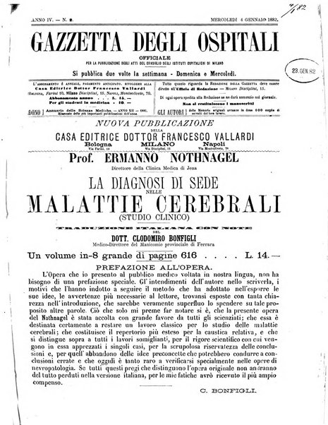 Gazzetta degli ospitali officiale per la pubblicazione degli atti del Consiglio degli Istituti ospitalieri di Milano