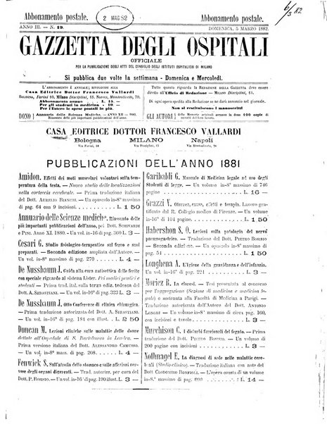 Gazzetta degli ospitali officiale per la pubblicazione degli atti del Consiglio degli Istituti ospitalieri di Milano