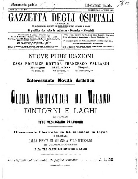 Gazzetta degli ospitali officiale per la pubblicazione degli atti del Consiglio degli Istituti ospitalieri di Milano