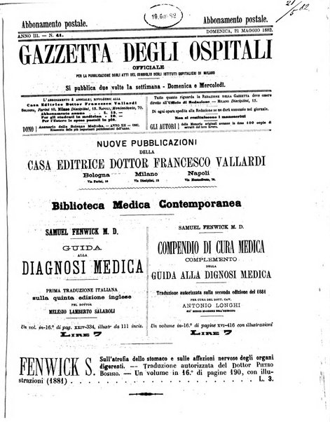 Gazzetta degli ospitali officiale per la pubblicazione degli atti del Consiglio degli Istituti ospitalieri di Milano