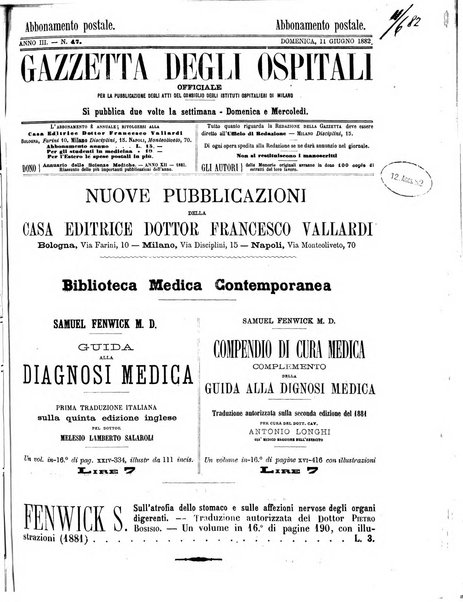 Gazzetta degli ospitali officiale per la pubblicazione degli atti del Consiglio degli Istituti ospitalieri di Milano