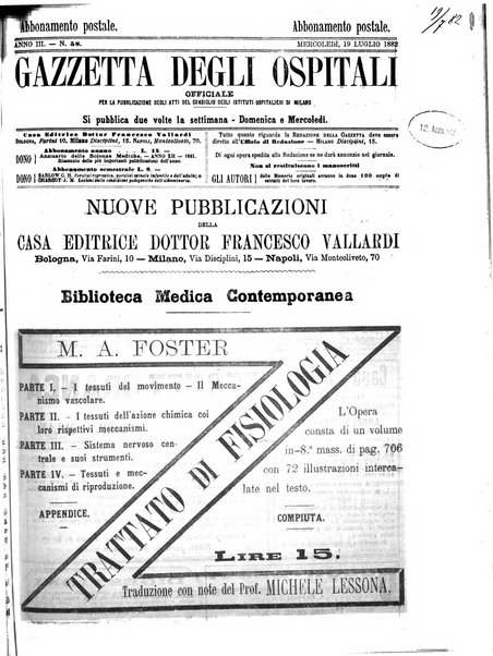 Gazzetta degli ospitali officiale per la pubblicazione degli atti del Consiglio degli Istituti ospitalieri di Milano