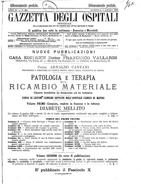 Gazzetta degli ospitali officiale per la pubblicazione degli atti del Consiglio degli Istituti ospitalieri di Milano