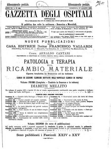 Gazzetta degli ospitali officiale per la pubblicazione degli atti del Consiglio degli Istituti ospitalieri di Milano