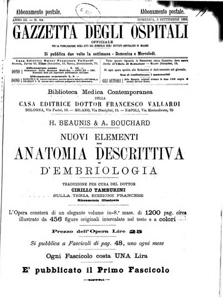 Gazzetta degli ospitali officiale per la pubblicazione degli atti del Consiglio degli Istituti ospitalieri di Milano