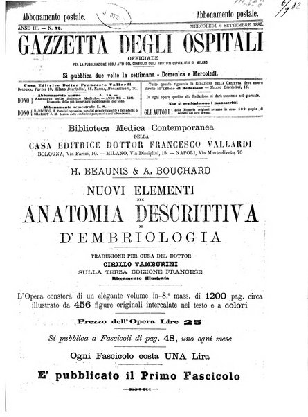 Gazzetta degli ospitali officiale per la pubblicazione degli atti del Consiglio degli Istituti ospitalieri di Milano