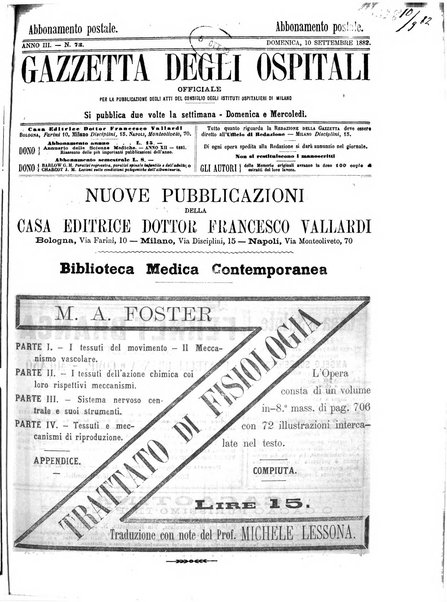 Gazzetta degli ospitali officiale per la pubblicazione degli atti del Consiglio degli Istituti ospitalieri di Milano