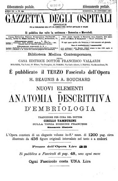 Gazzetta degli ospitali officiale per la pubblicazione degli atti del Consiglio degli Istituti ospitalieri di Milano