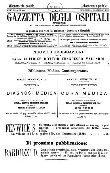 Gazzetta degli ospitali officiale per la pubblicazione degli atti del Consiglio degli Istituti ospitalieri di Milano