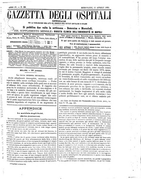 Gazzetta degli ospitali officiale per la pubblicazione degli atti del Consiglio degli Istituti ospitalieri di Milano