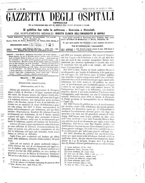 Gazzetta degli ospitali officiale per la pubblicazione degli atti del Consiglio degli Istituti ospitalieri di Milano