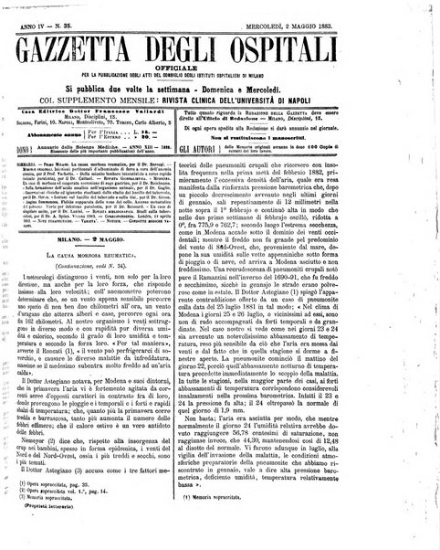 Gazzetta degli ospitali officiale per la pubblicazione degli atti del Consiglio degli Istituti ospitalieri di Milano