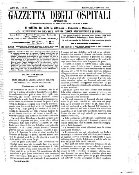 Gazzetta degli ospitali officiale per la pubblicazione degli atti del Consiglio degli Istituti ospitalieri di Milano