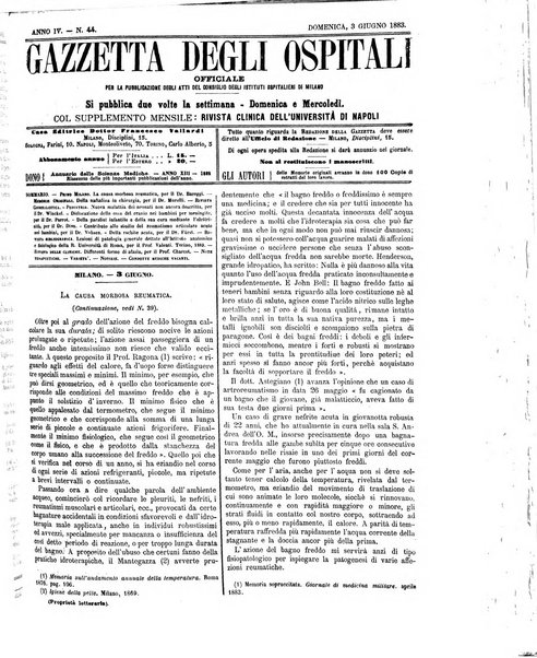 Gazzetta degli ospitali officiale per la pubblicazione degli atti del Consiglio degli Istituti ospitalieri di Milano