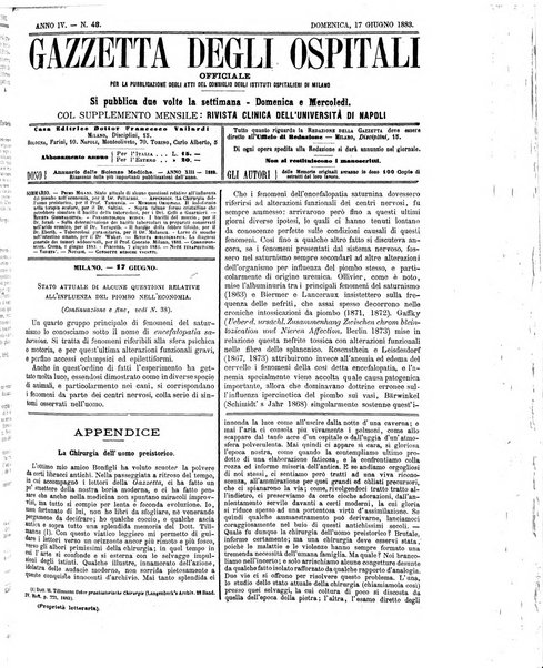 Gazzetta degli ospitali officiale per la pubblicazione degli atti del Consiglio degli Istituti ospitalieri di Milano