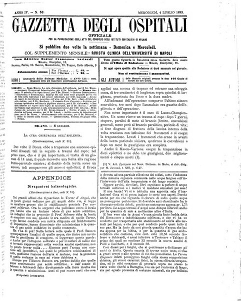 Gazzetta degli ospitali officiale per la pubblicazione degli atti del Consiglio degli Istituti ospitalieri di Milano