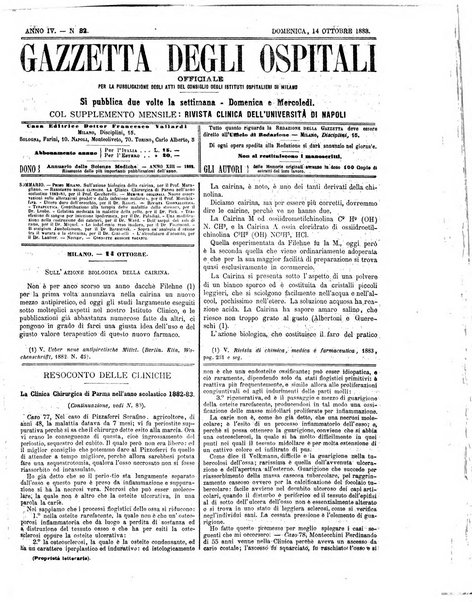 Gazzetta degli ospitali officiale per la pubblicazione degli atti del Consiglio degli Istituti ospitalieri di Milano