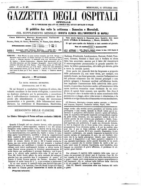 Gazzetta degli ospitali officiale per la pubblicazione degli atti del Consiglio degli Istituti ospitalieri di Milano