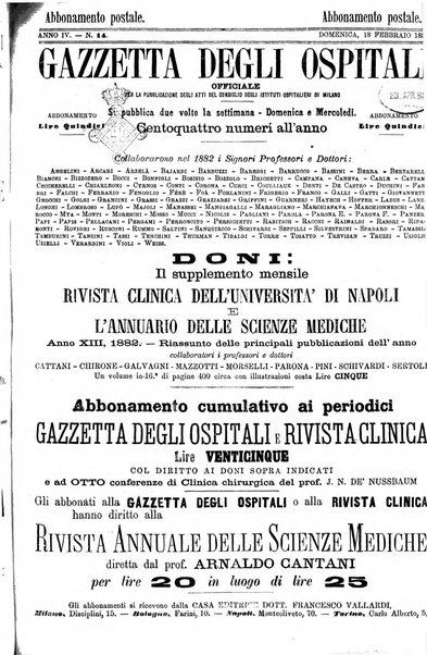 Gazzetta degli ospitali officiale per la pubblicazione degli atti del Consiglio degli Istituti ospitalieri di Milano