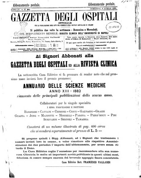 Gazzetta degli ospitali officiale per la pubblicazione degli atti del Consiglio degli Istituti ospitalieri di Milano