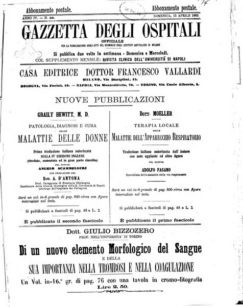 Gazzetta degli ospitali officiale per la pubblicazione degli atti del Consiglio degli Istituti ospitalieri di Milano