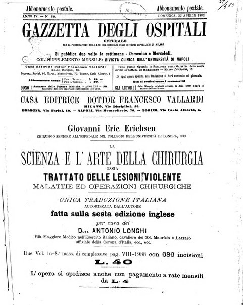 Gazzetta degli ospitali officiale per la pubblicazione degli atti del Consiglio degli Istituti ospitalieri di Milano