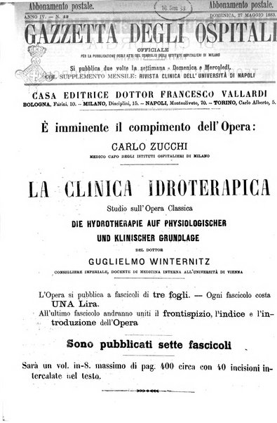 Gazzetta degli ospitali officiale per la pubblicazione degli atti del Consiglio degli Istituti ospitalieri di Milano