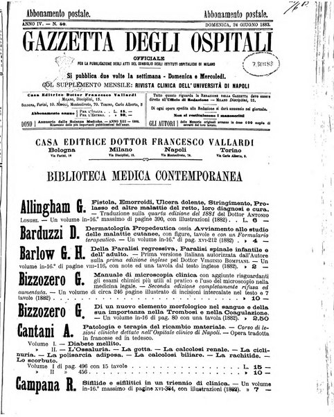 Gazzetta degli ospitali officiale per la pubblicazione degli atti del Consiglio degli Istituti ospitalieri di Milano