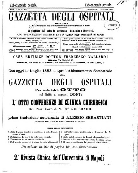 Gazzetta degli ospitali officiale per la pubblicazione degli atti del Consiglio degli Istituti ospitalieri di Milano