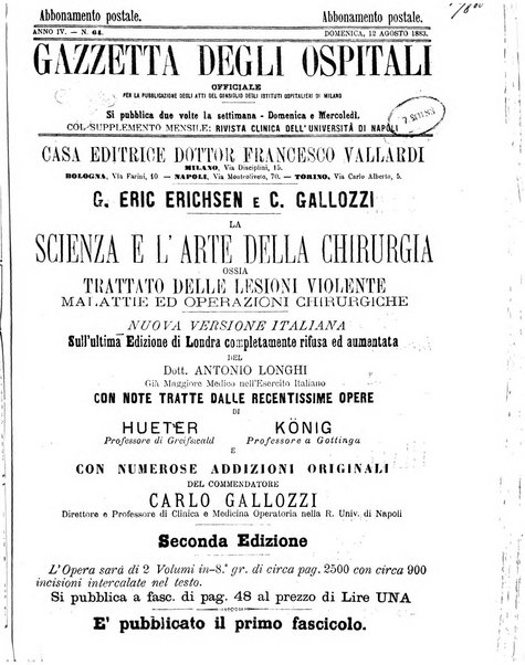 Gazzetta degli ospitali officiale per la pubblicazione degli atti del Consiglio degli Istituti ospitalieri di Milano