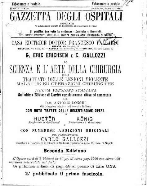 Gazzetta degli ospitali officiale per la pubblicazione degli atti del Consiglio degli Istituti ospitalieri di Milano