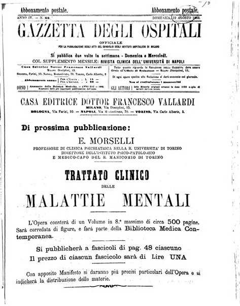 Gazzetta degli ospitali officiale per la pubblicazione degli atti del Consiglio degli Istituti ospitalieri di Milano