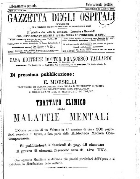 Gazzetta degli ospitali officiale per la pubblicazione degli atti del Consiglio degli Istituti ospitalieri di Milano