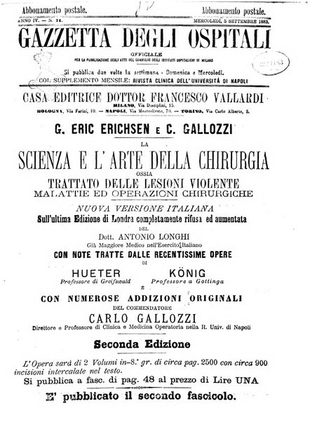 Gazzetta degli ospitali officiale per la pubblicazione degli atti del Consiglio degli Istituti ospitalieri di Milano