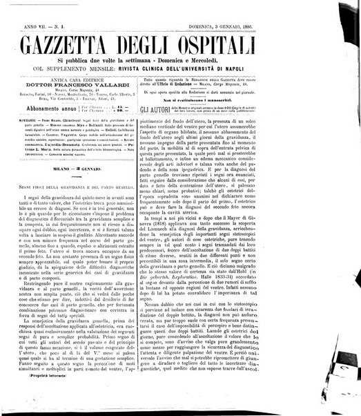 Gazzetta degli ospitali officiale per la pubblicazione degli atti del Consiglio degli Istituti ospitalieri di Milano