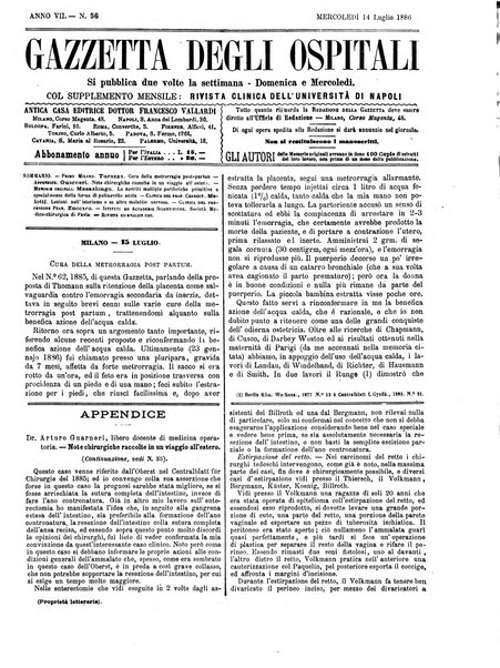 Gazzetta degli ospitali officiale per la pubblicazione degli atti del Consiglio degli Istituti ospitalieri di Milano