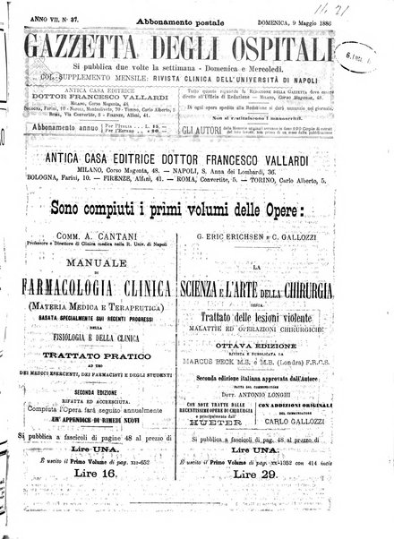 Gazzetta degli ospitali officiale per la pubblicazione degli atti del Consiglio degli Istituti ospitalieri di Milano