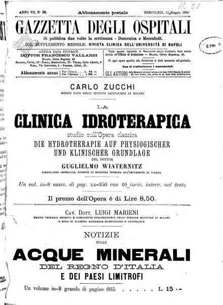 Gazzetta degli ospitali officiale per la pubblicazione degli atti del Consiglio degli Istituti ospitalieri di Milano