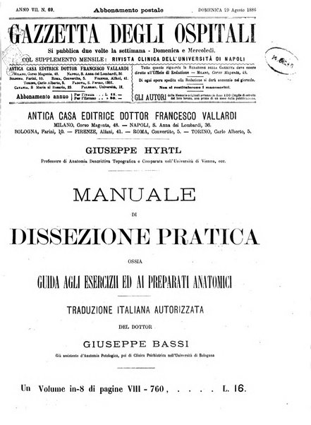 Gazzetta degli ospitali officiale per la pubblicazione degli atti del Consiglio degli Istituti ospitalieri di Milano