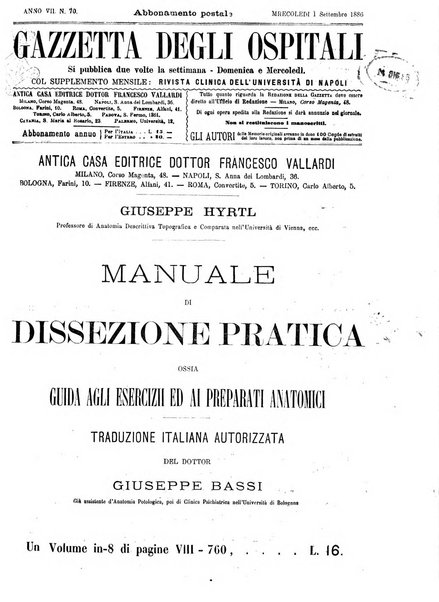 Gazzetta degli ospitali officiale per la pubblicazione degli atti del Consiglio degli Istituti ospitalieri di Milano